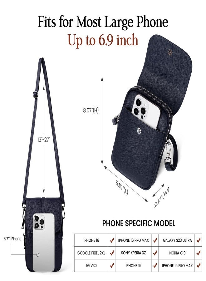 befen Real Leather Blue Cell Phone Crossbody Bags for Women, RFID Protected Leather Shoulder Bag Small Crossbody Handbags, Anti Theft Cross Body Phone Purses for Work Travel, Navy Blue - Image 5